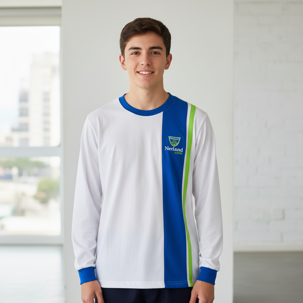 Polera Blanca Manga Larga Netland School